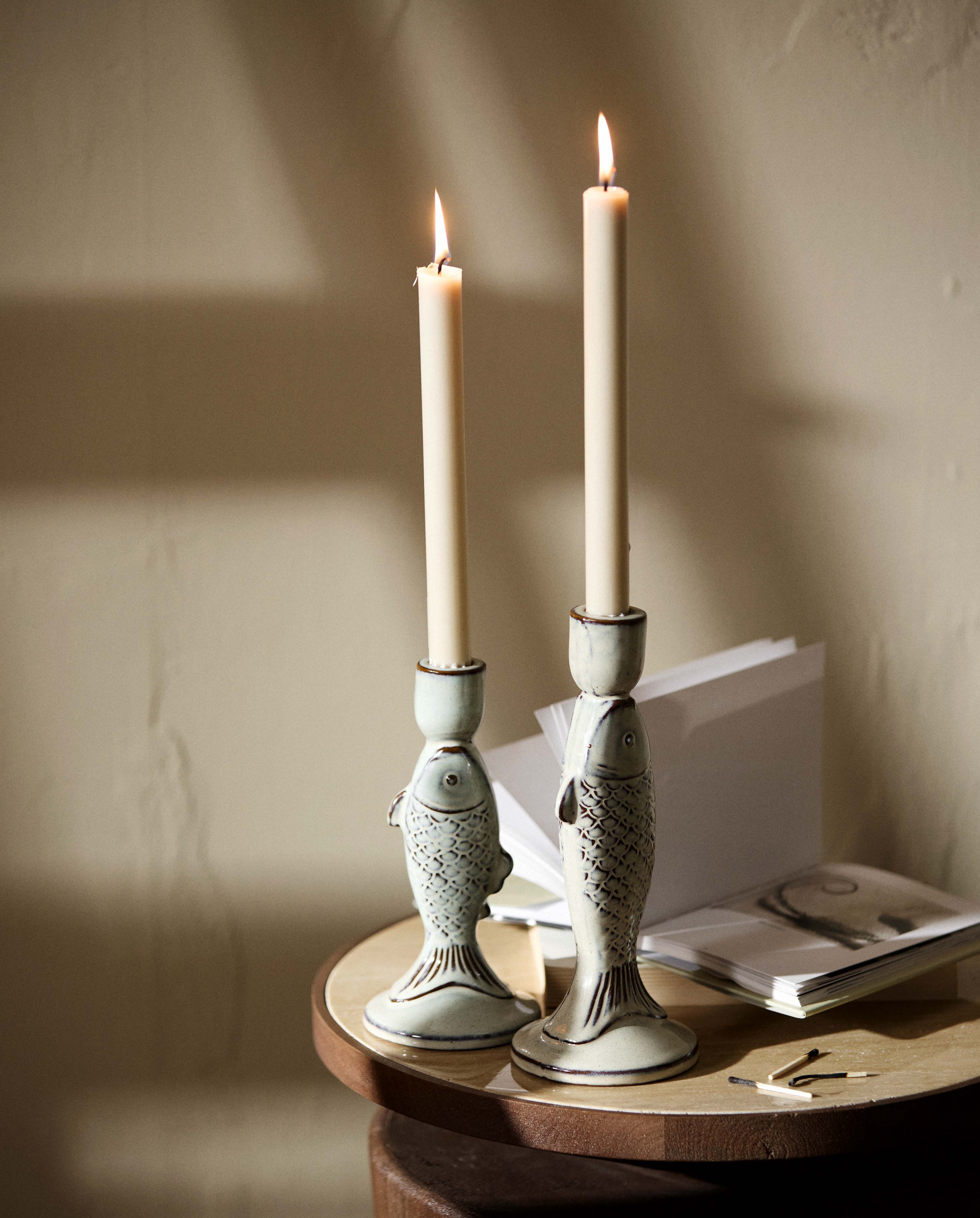 CANDLE, tall, set w/4 - beige