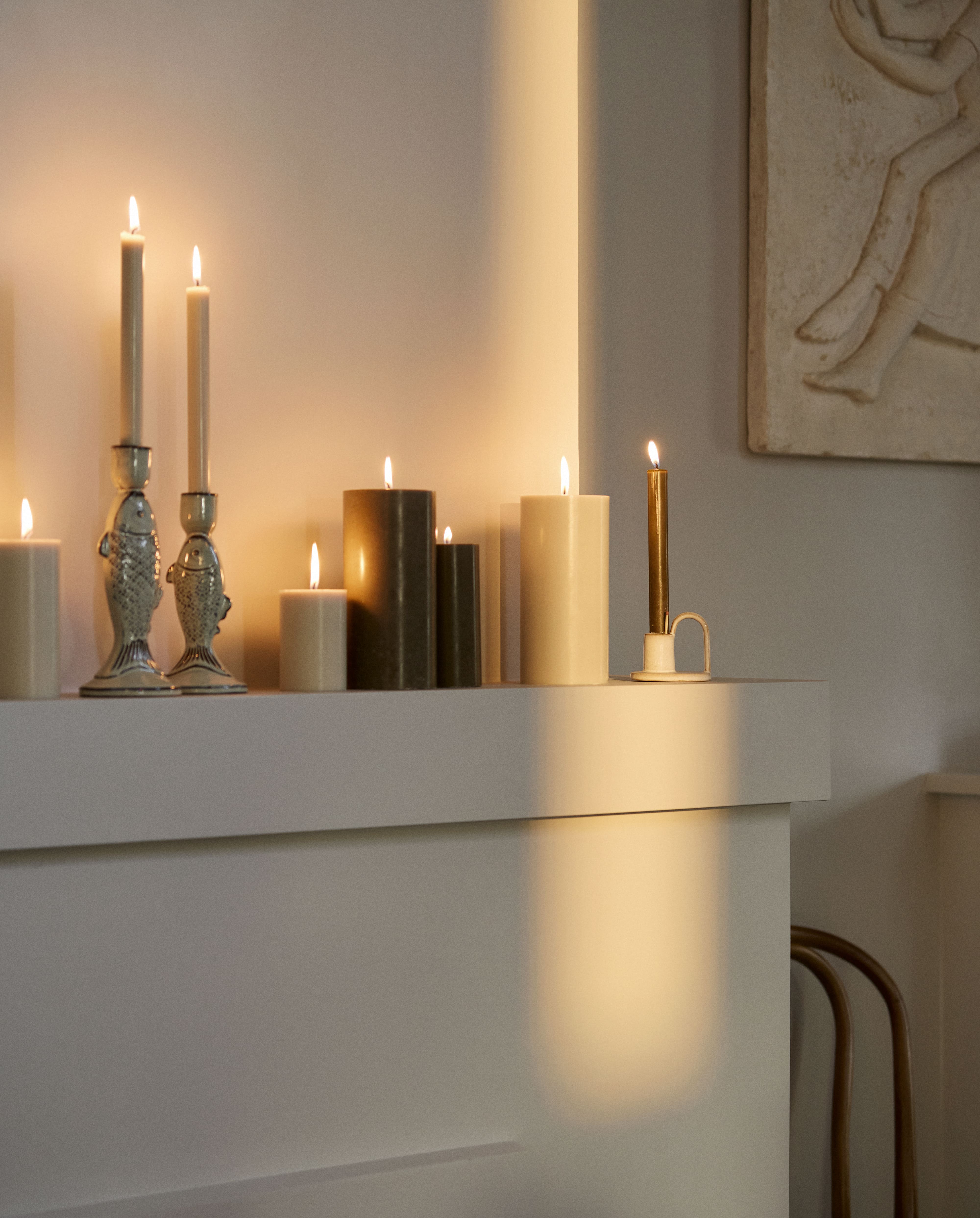 CANDLE, tall, set w/4 - beige