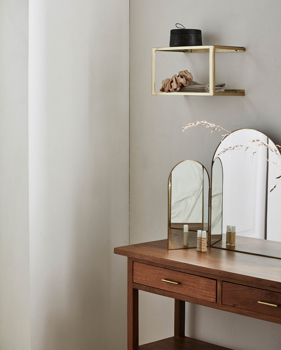 NERA plank met glas, gouden afwerking