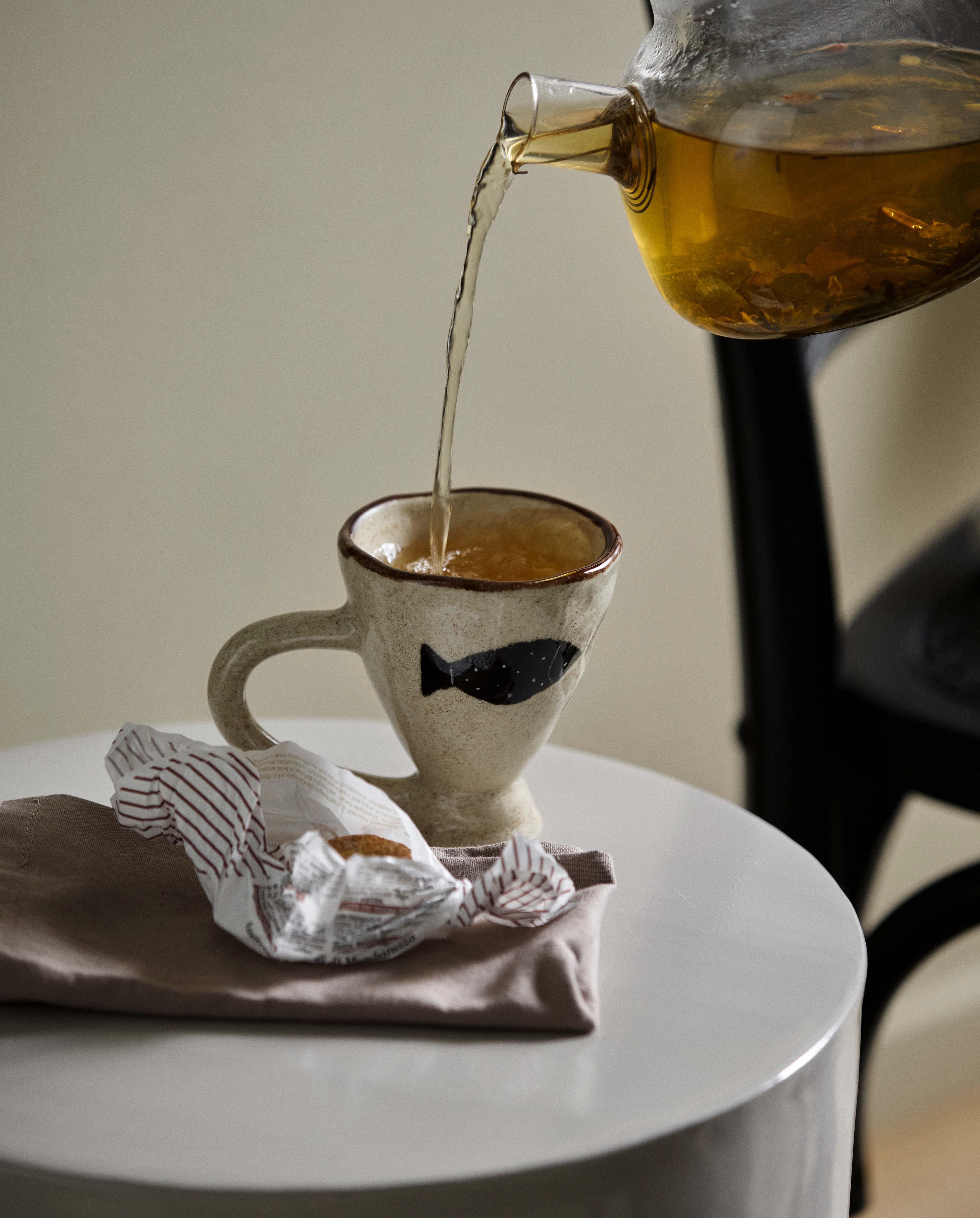 Serwetka, szara/beżowa, obszyta