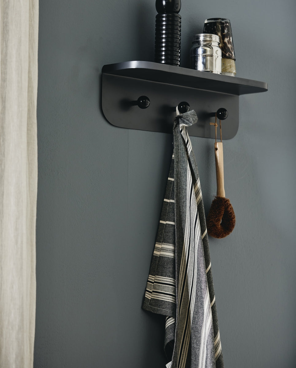 ORION theedoek, off white/zwart gestreept