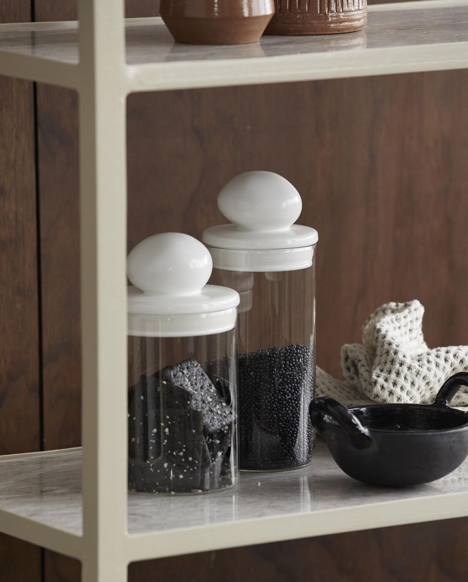 Vaso di vetro PLUM con coperchio, basso - trasparente