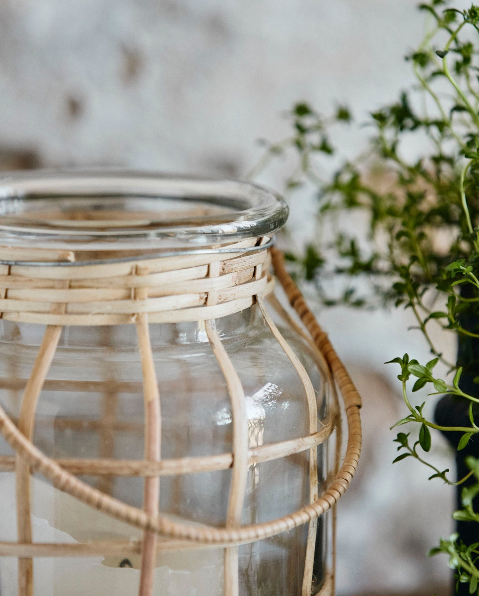 Portacandela in bambù, vetro, grande