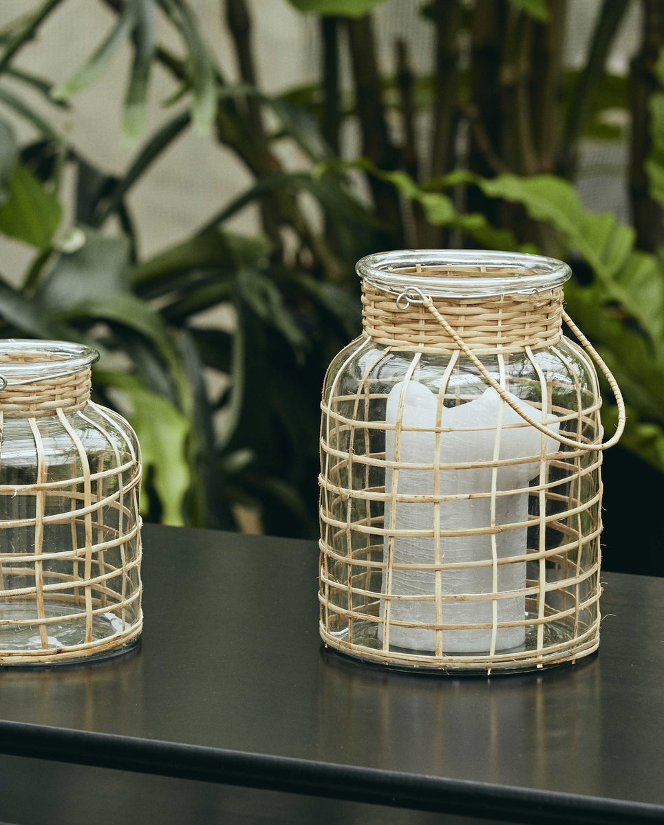 Portacandela in bambù, vetro, grande