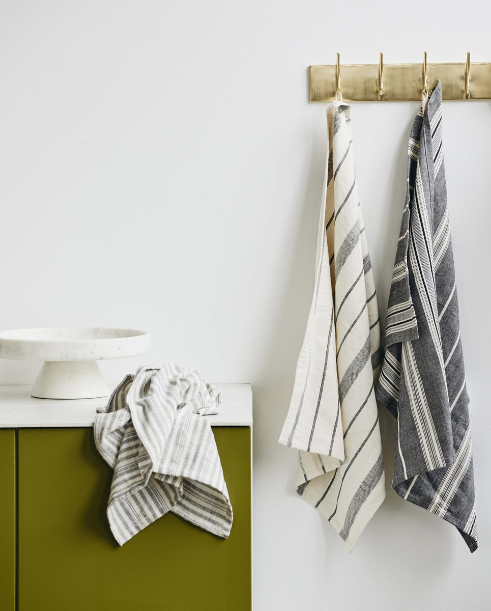 ORION theedoek, off white/zwart gestreept