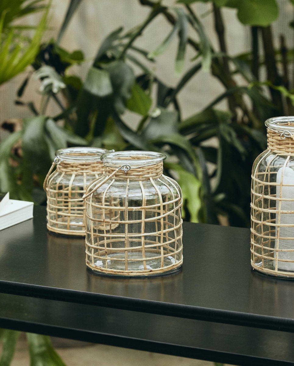 Portacandela in bambù, vetro, piccolo