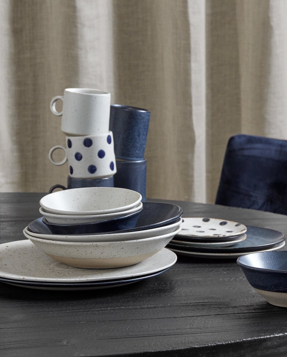 GRAINY schotel/cakebord, zand/donkerblauw