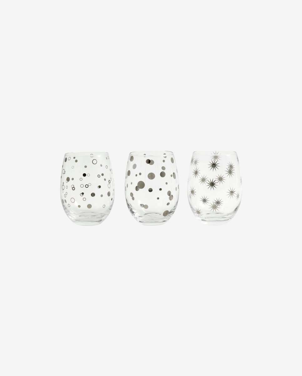 IRIS drikkeglas med sølvmønster - 3 stk - h11 cm - nordal.dk