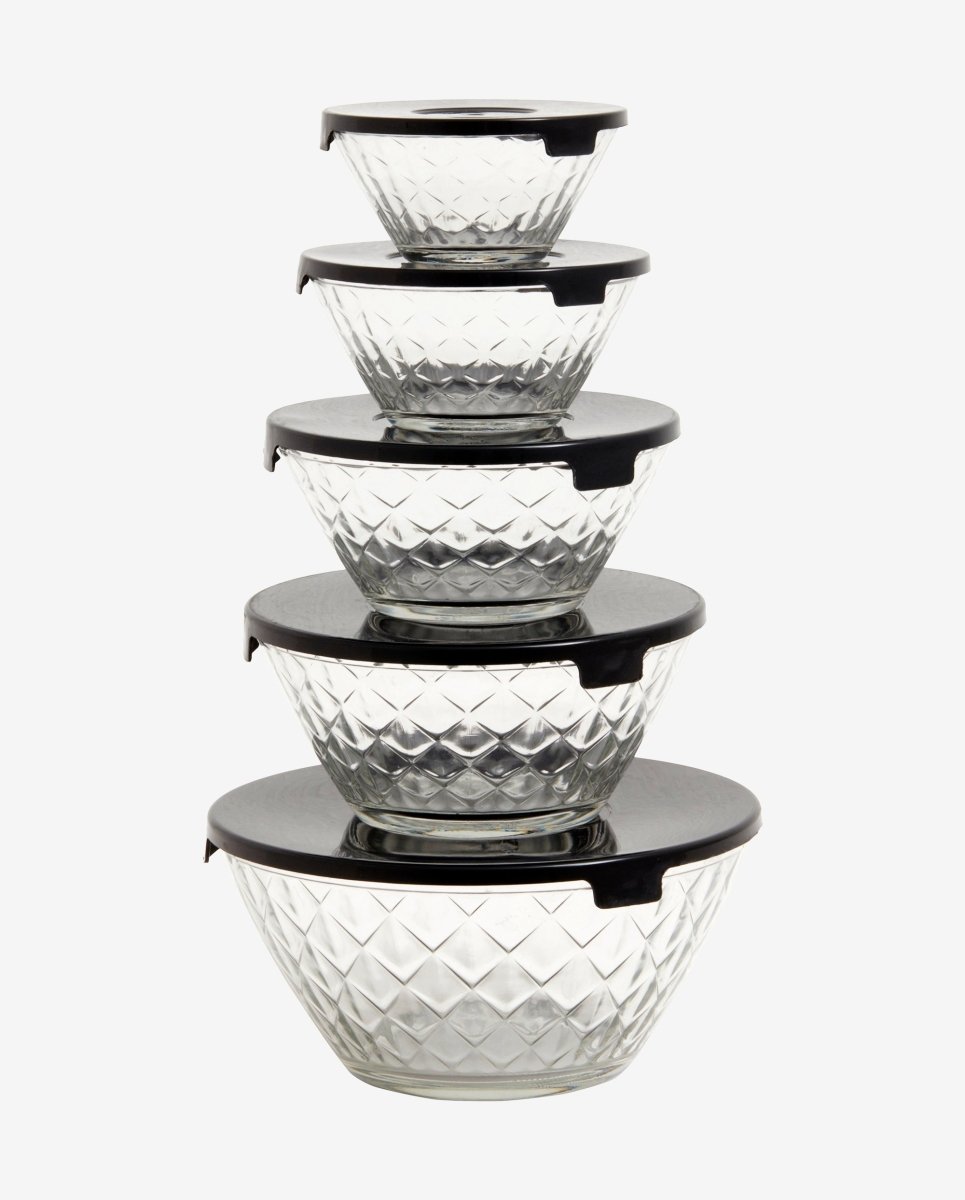 Glass Bowl Set 10 Pieces with Black Lids Nesting Storage Bowls, 1 unit -  Baker's