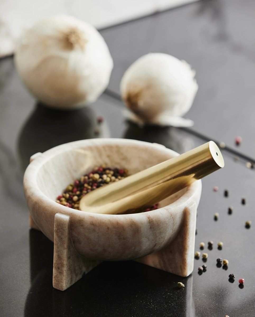 ROCOTO mortar w/pestle, brown marble