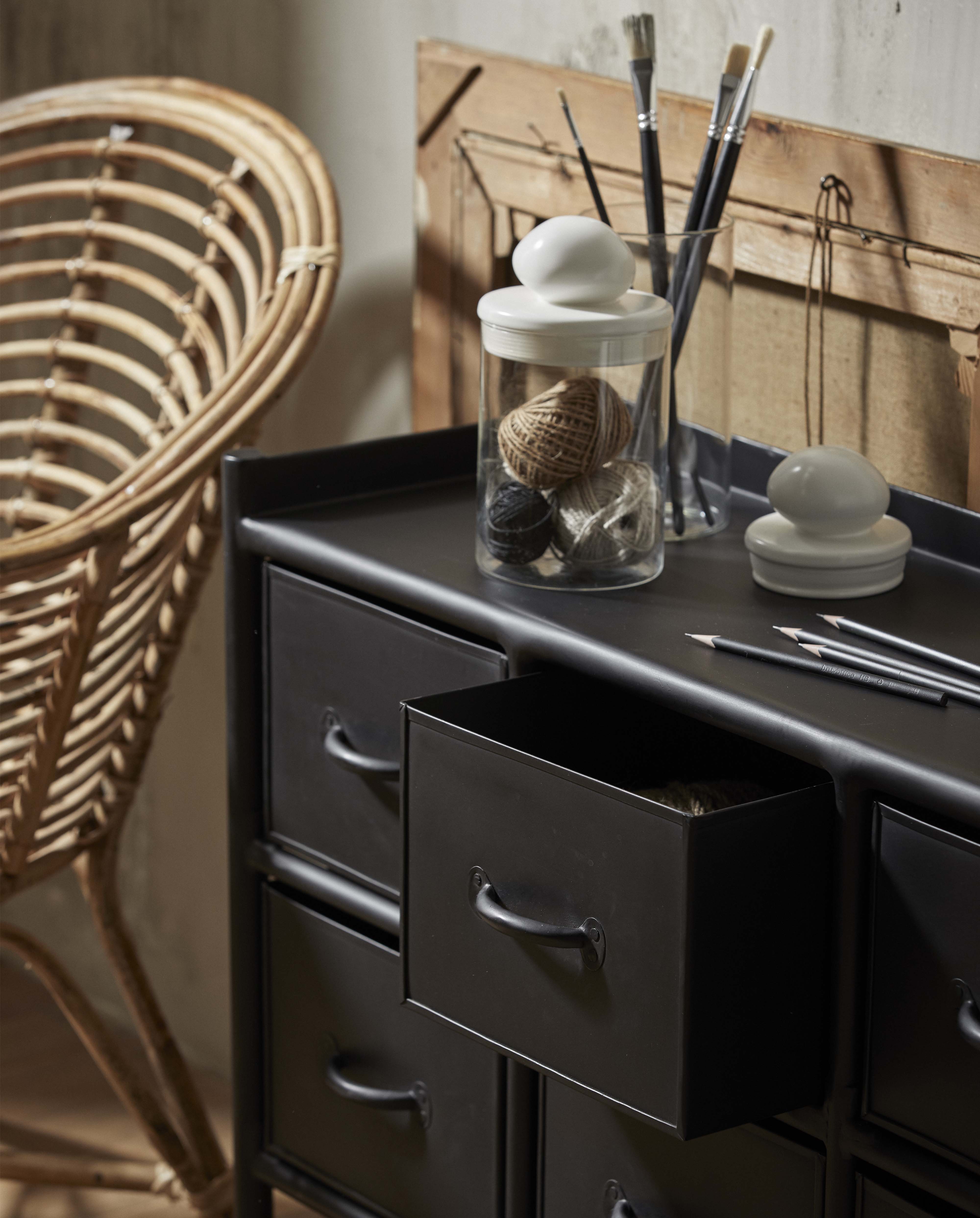 PORTLAND iron drawer, 8 drawers - black