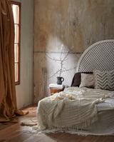 ALULA couvre-lit avec franges, lin, blanc