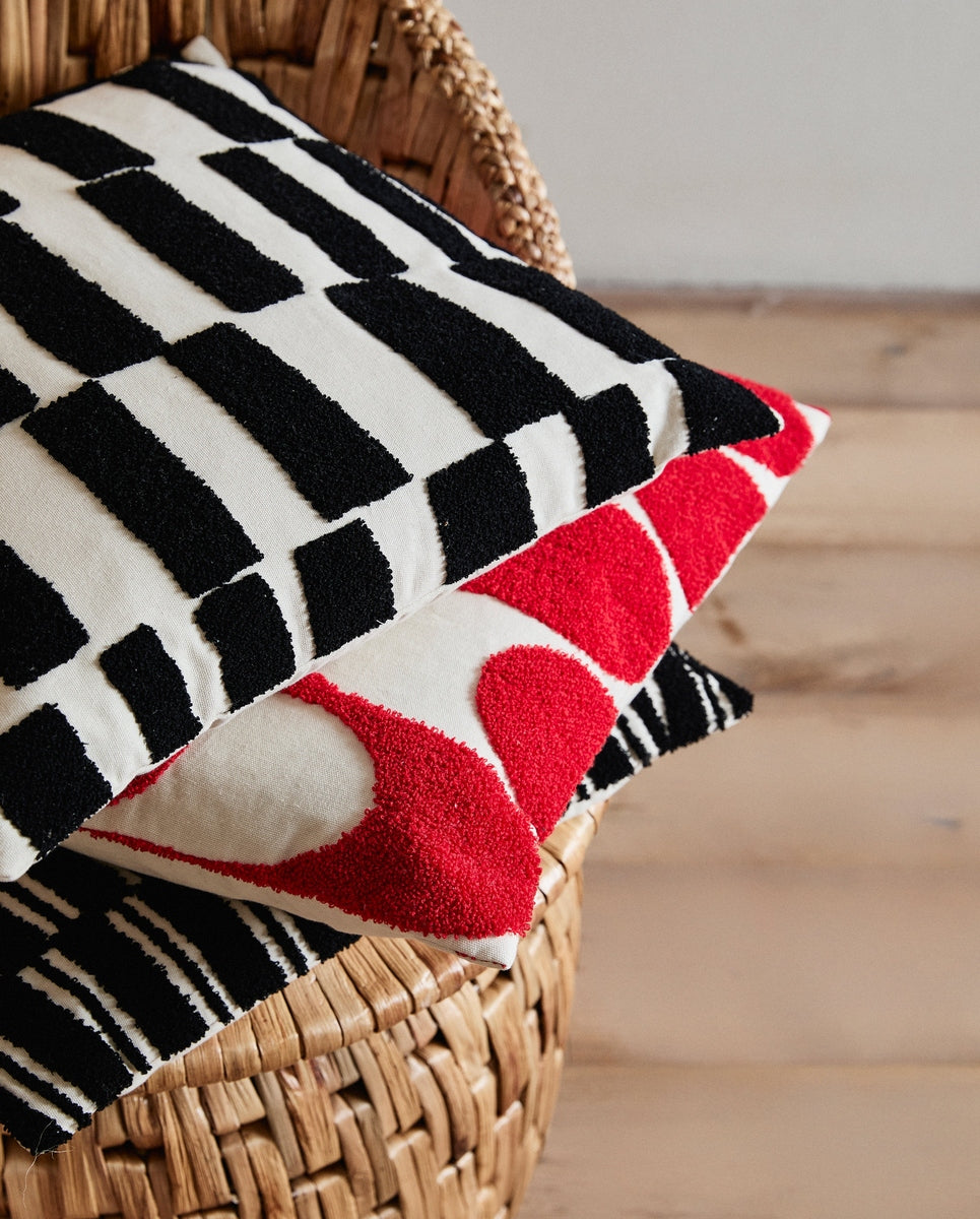 Housse de coussin BEID - ivoire/rouge