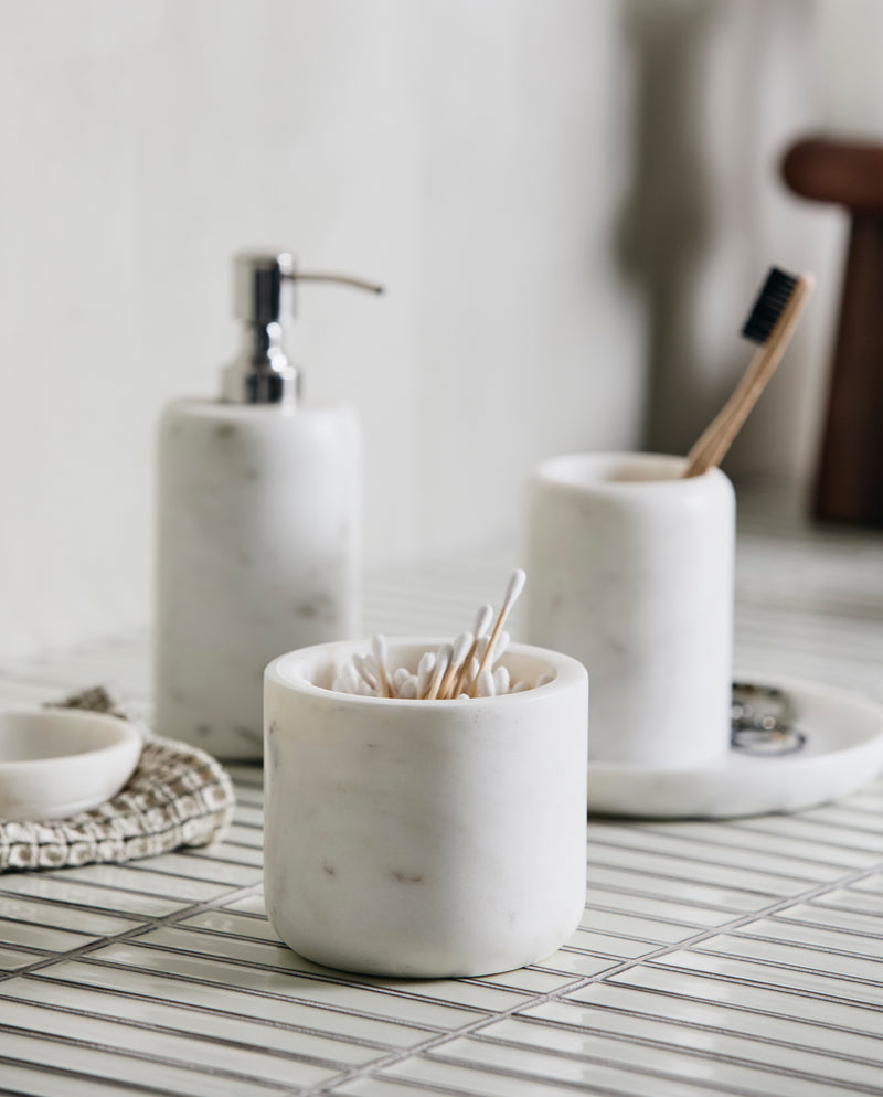 Soap dispenser, white marble/silver finish top