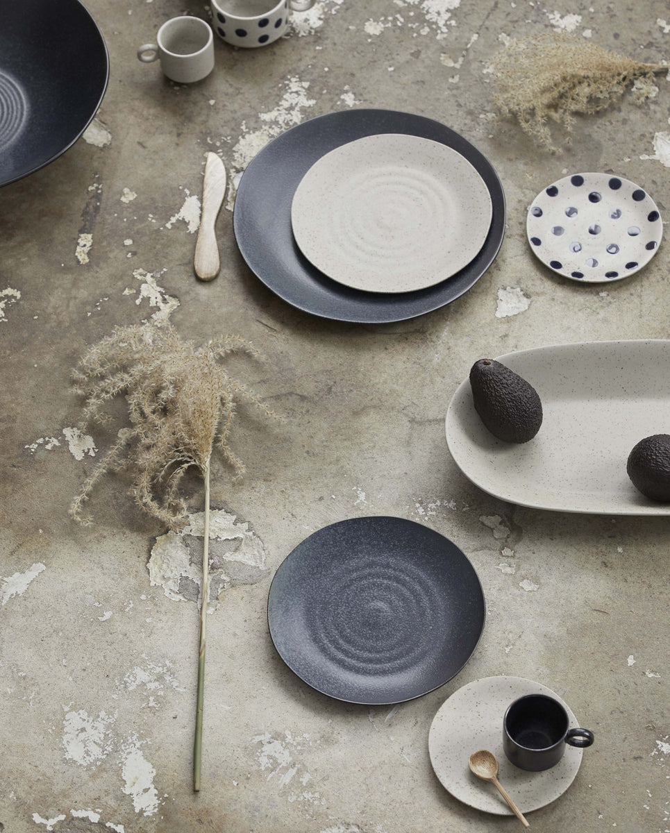 GRAINY schotel/cakebord, zand/donkerblauw