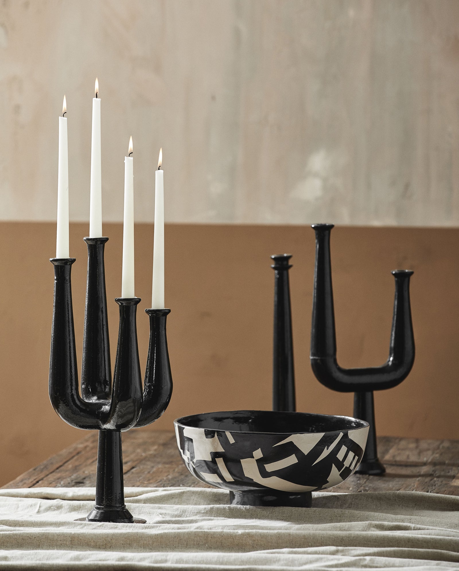 Pfaltzgraff Midnight Sun Candlesticks Candle Holders store Matte Black VGC