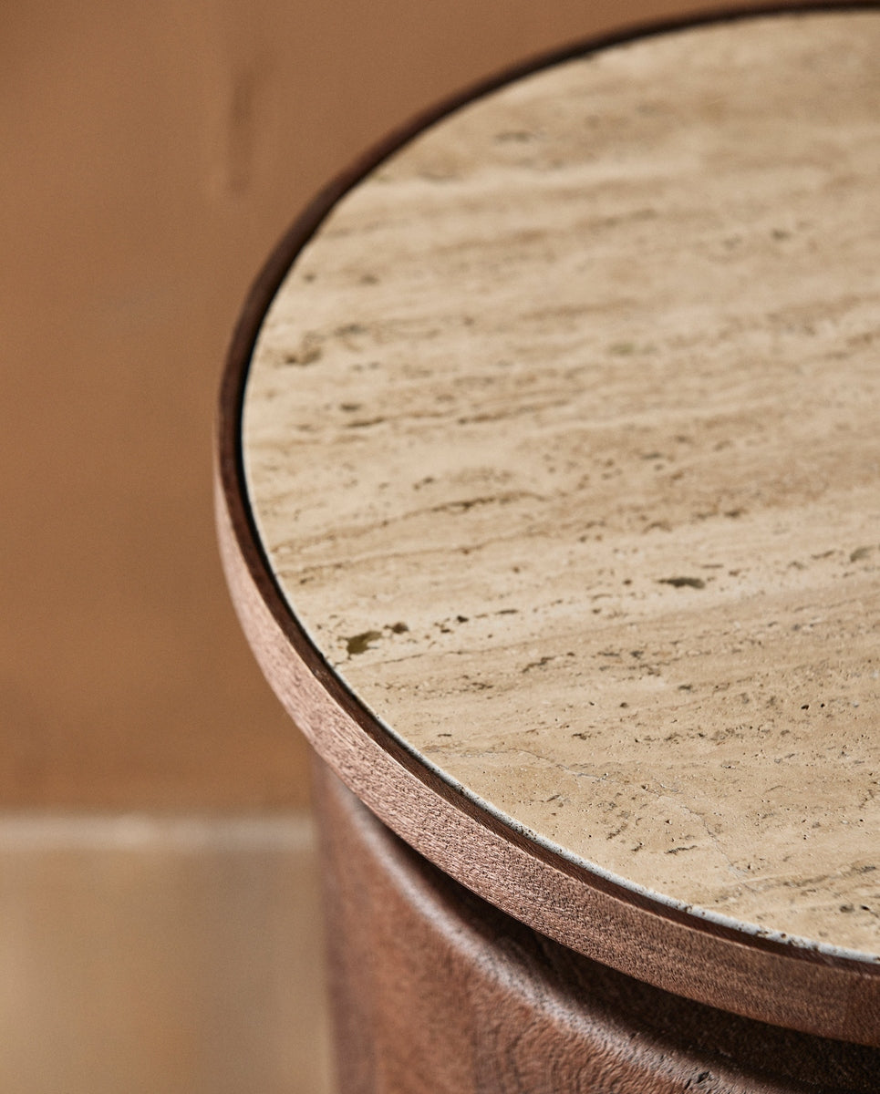 KWANDO bijzettafel met travertin blad - natuur