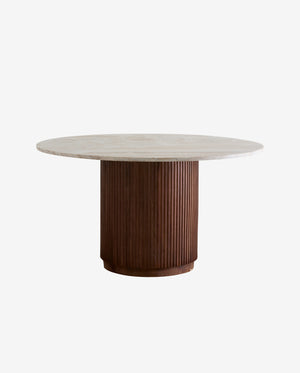Mesa de comedor redonda ERIE - acabado en madera con tablero de mármol natural marfil