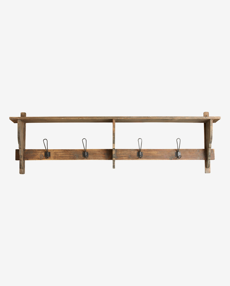 CARONU shelf, 4 hooks, reclaimed wood - nature