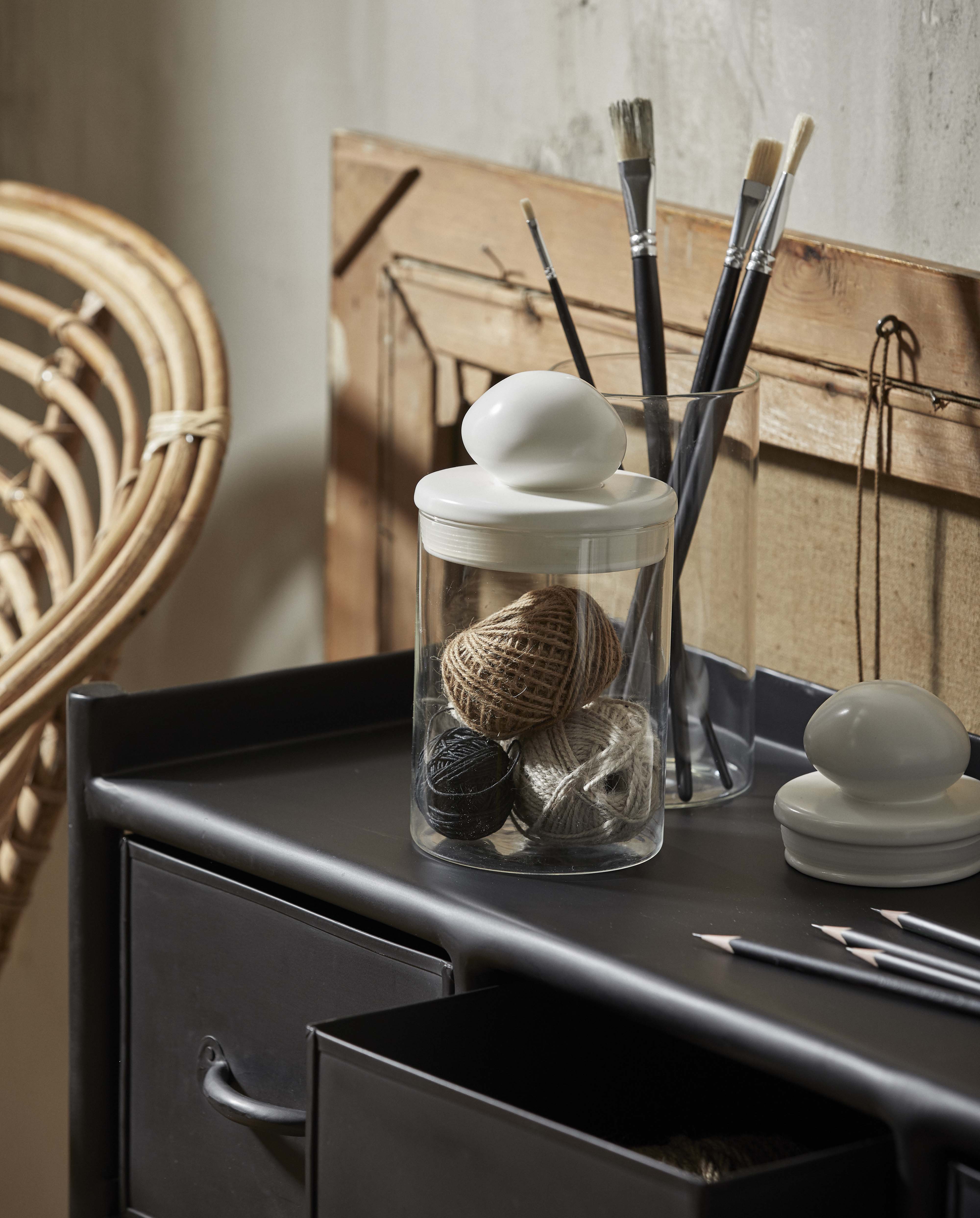 Vaso di vetro PLUM con coperchio, alto - trasparente