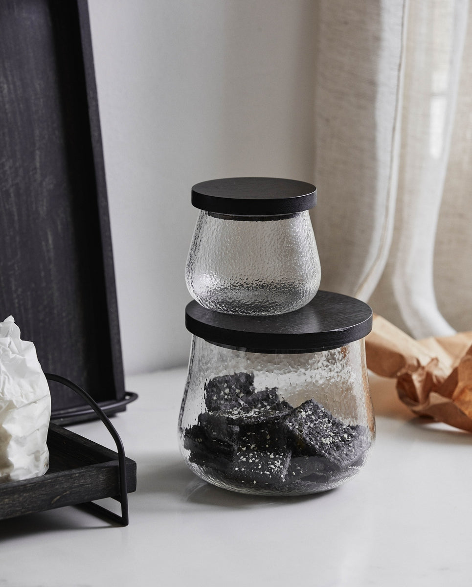 Vaso di vetro PLUMSI con coperchio, L