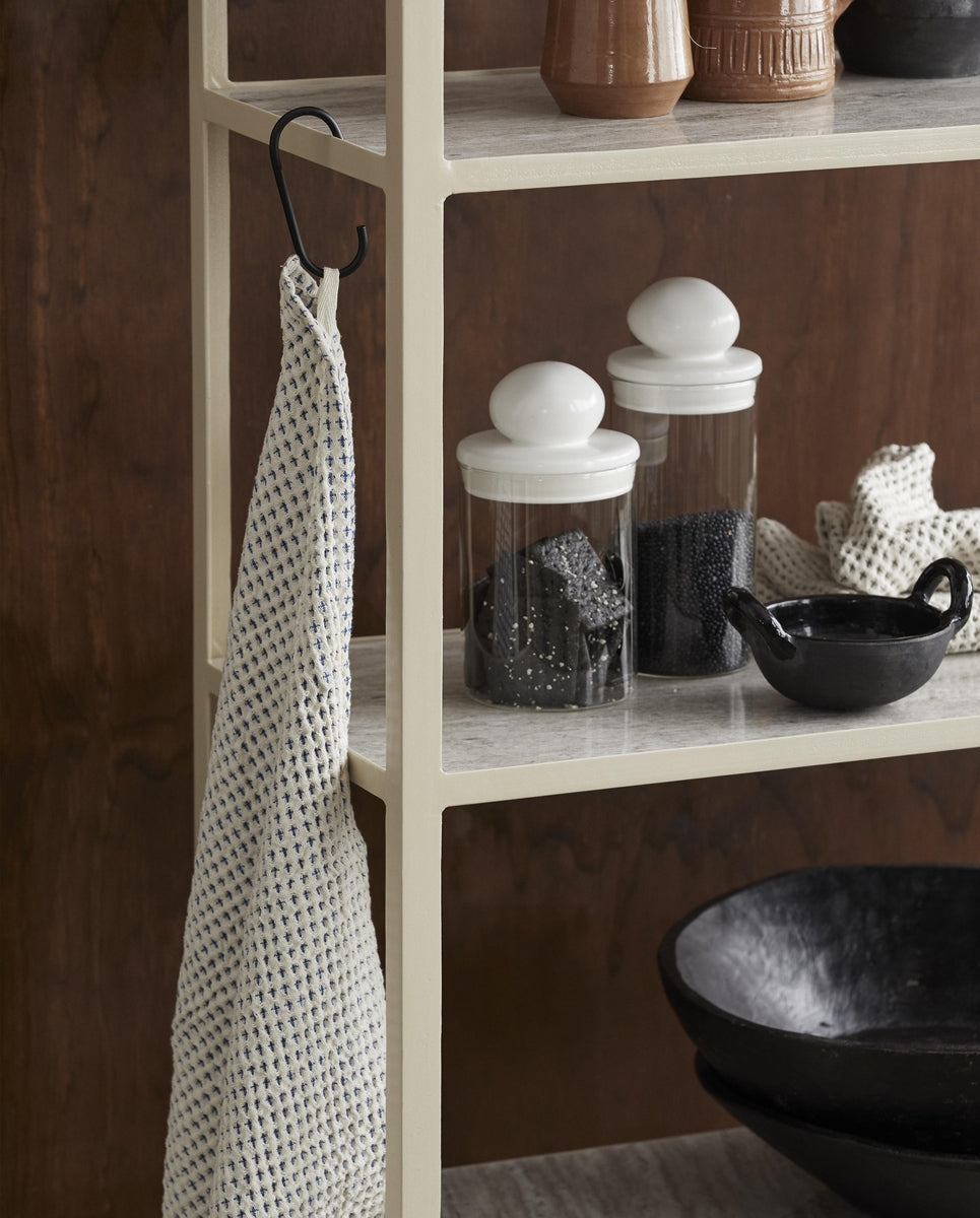 HEZE tea towel, waffle - off white/blue