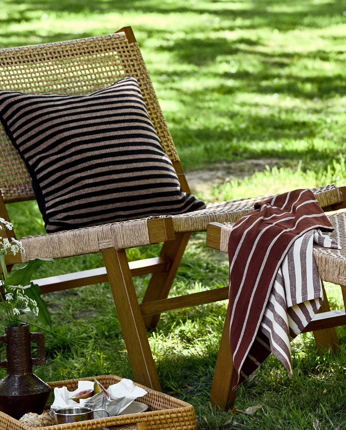 KINU tea towel, striped - burgundy/beige