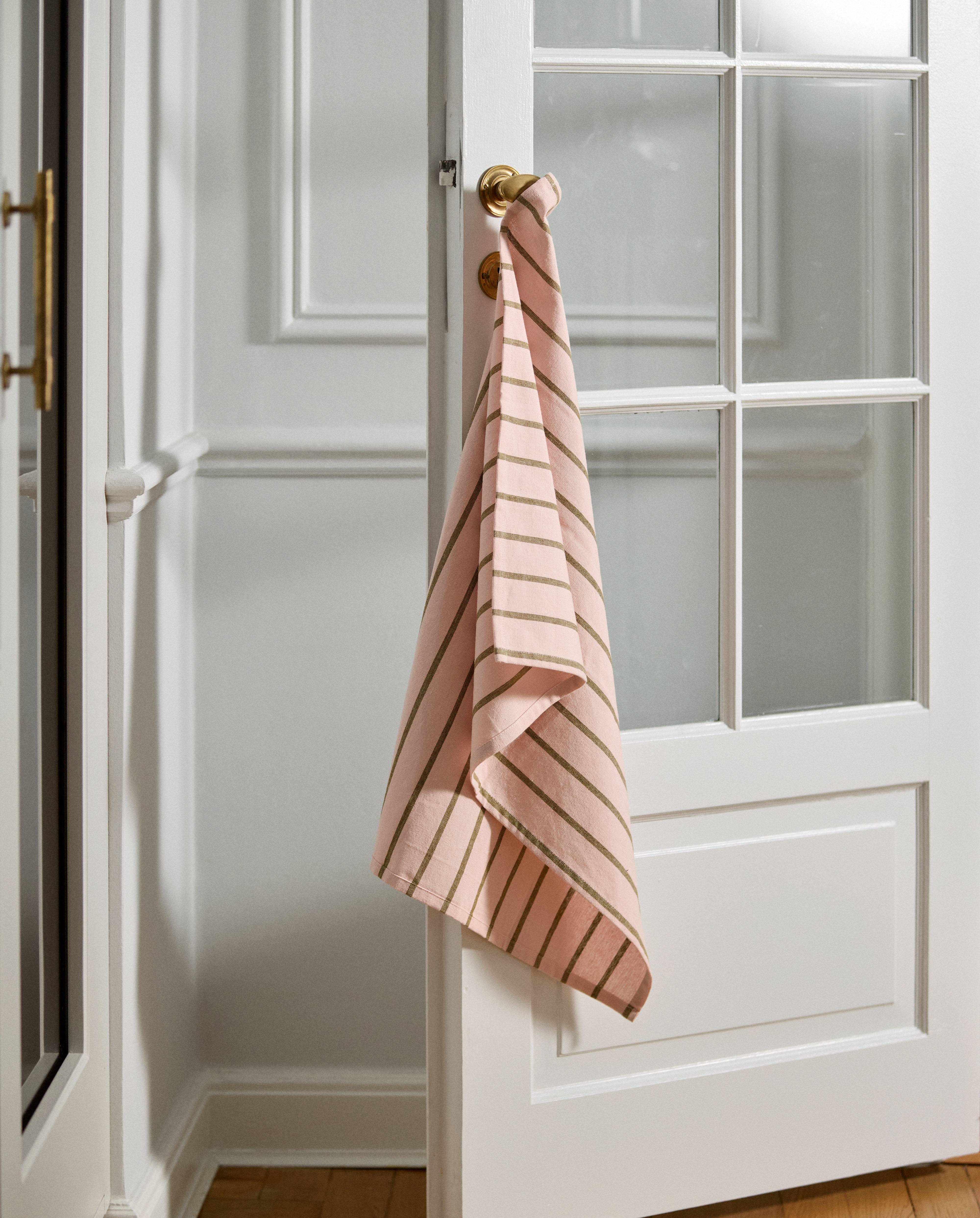 Paño de cocina KINU, a rayas - verde/rosa