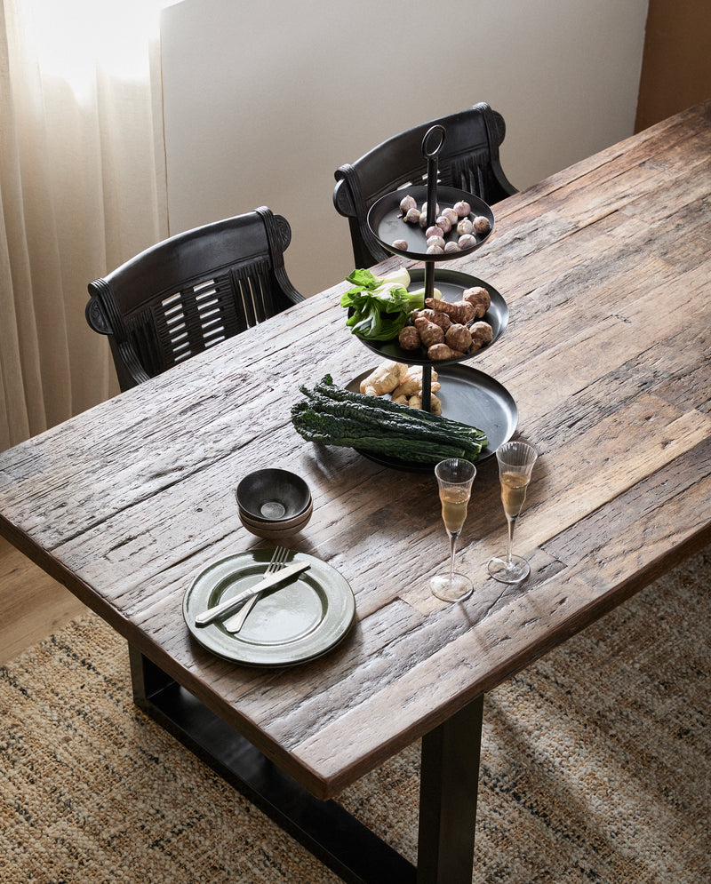 Table en fer VINTAGE avec plateau en bois, brut