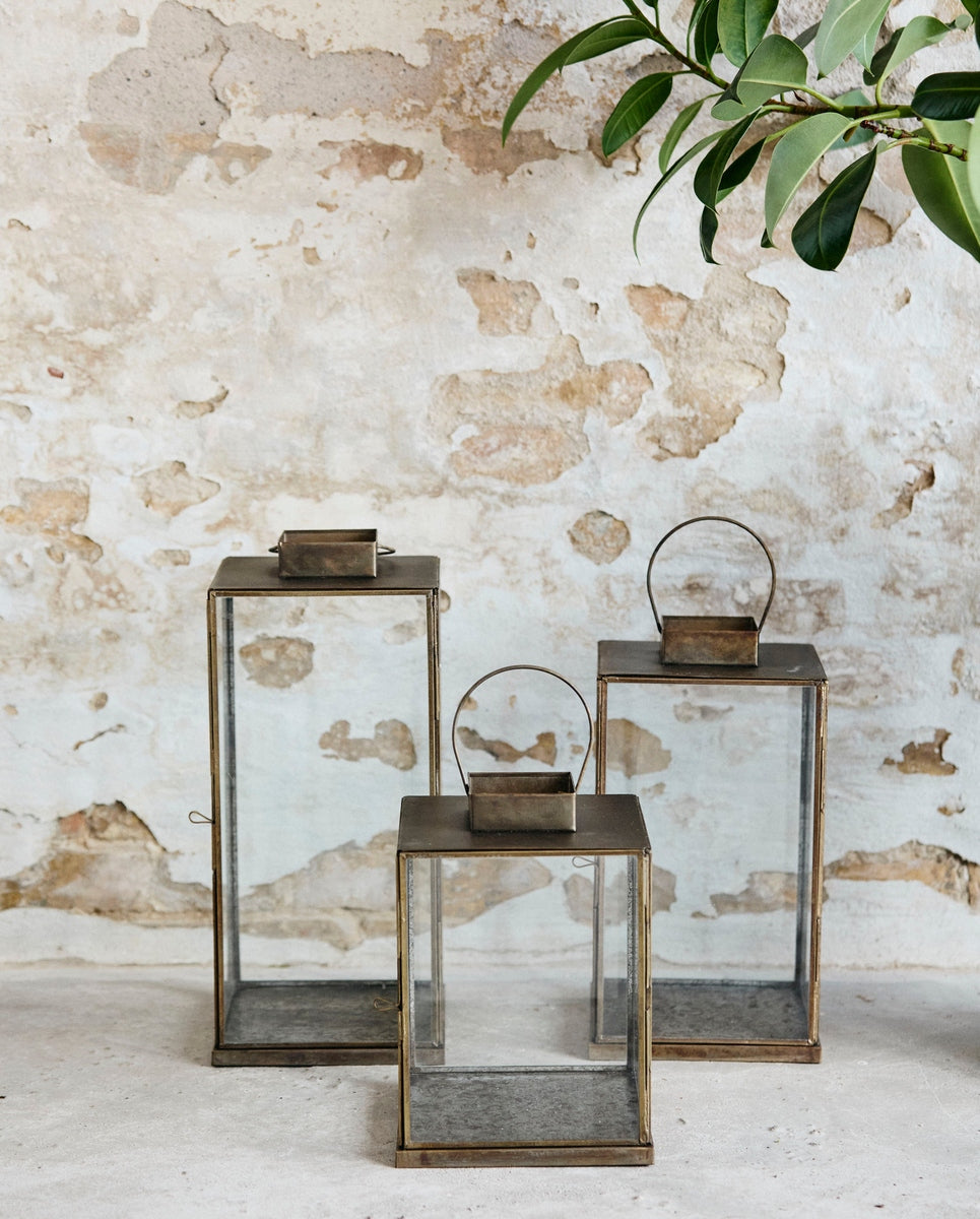 Lanterne ANTIQUE à dessus plat, L - finition dorée