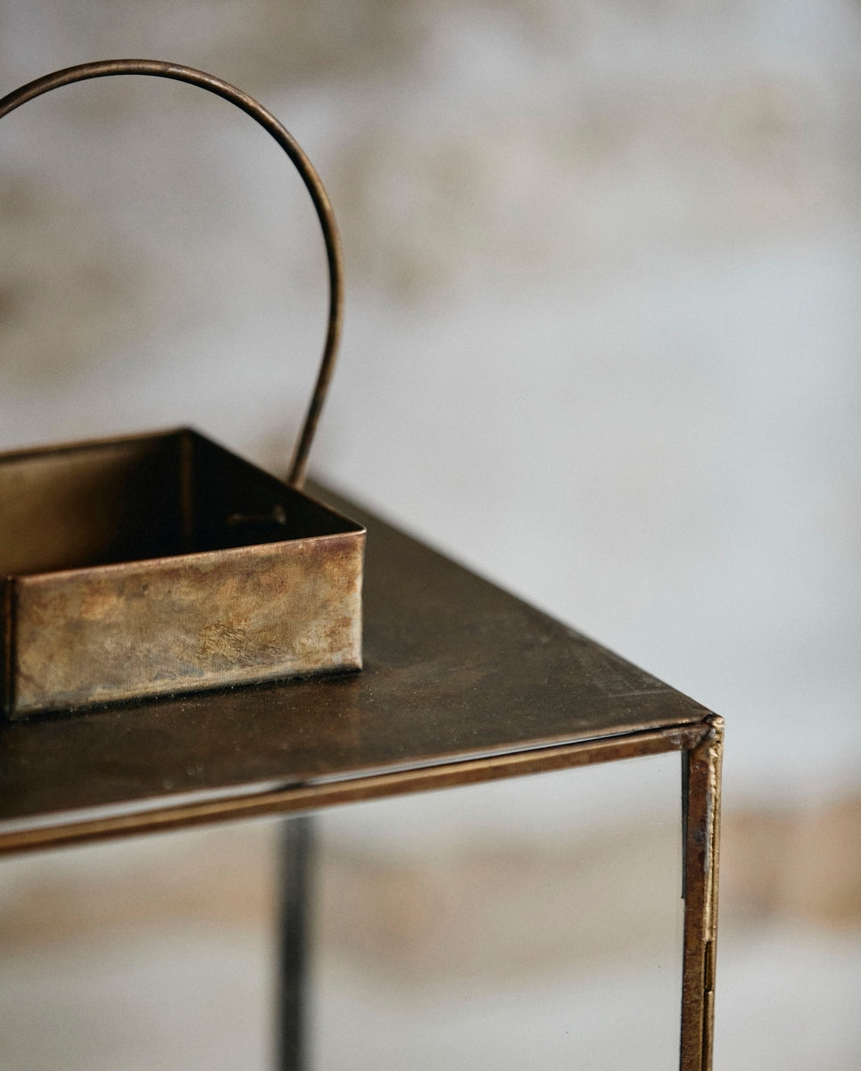 ANTIQUE lantern w/flat top, S - golden finish