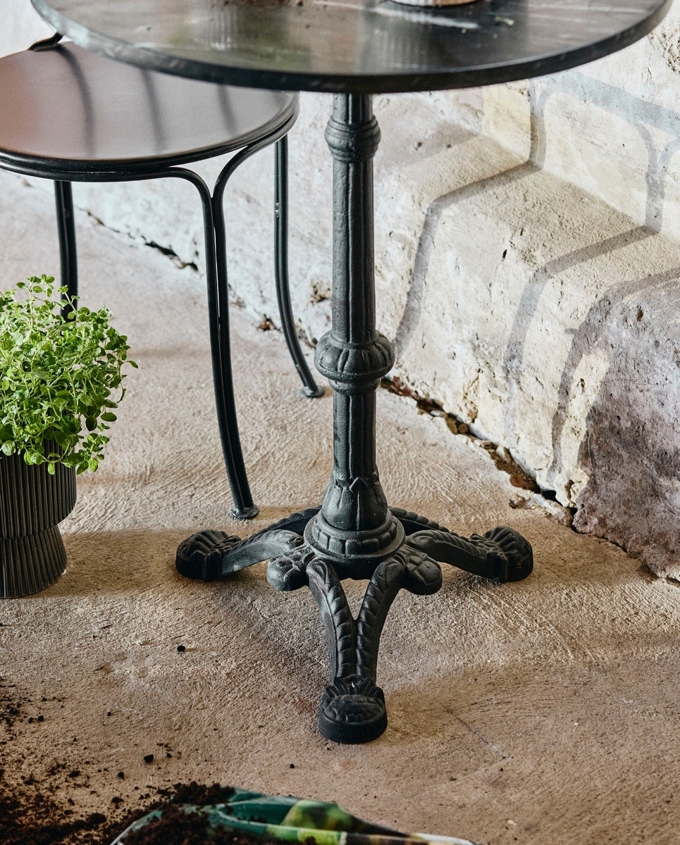 Cafétafel - zwart marmer, rond met ijzer