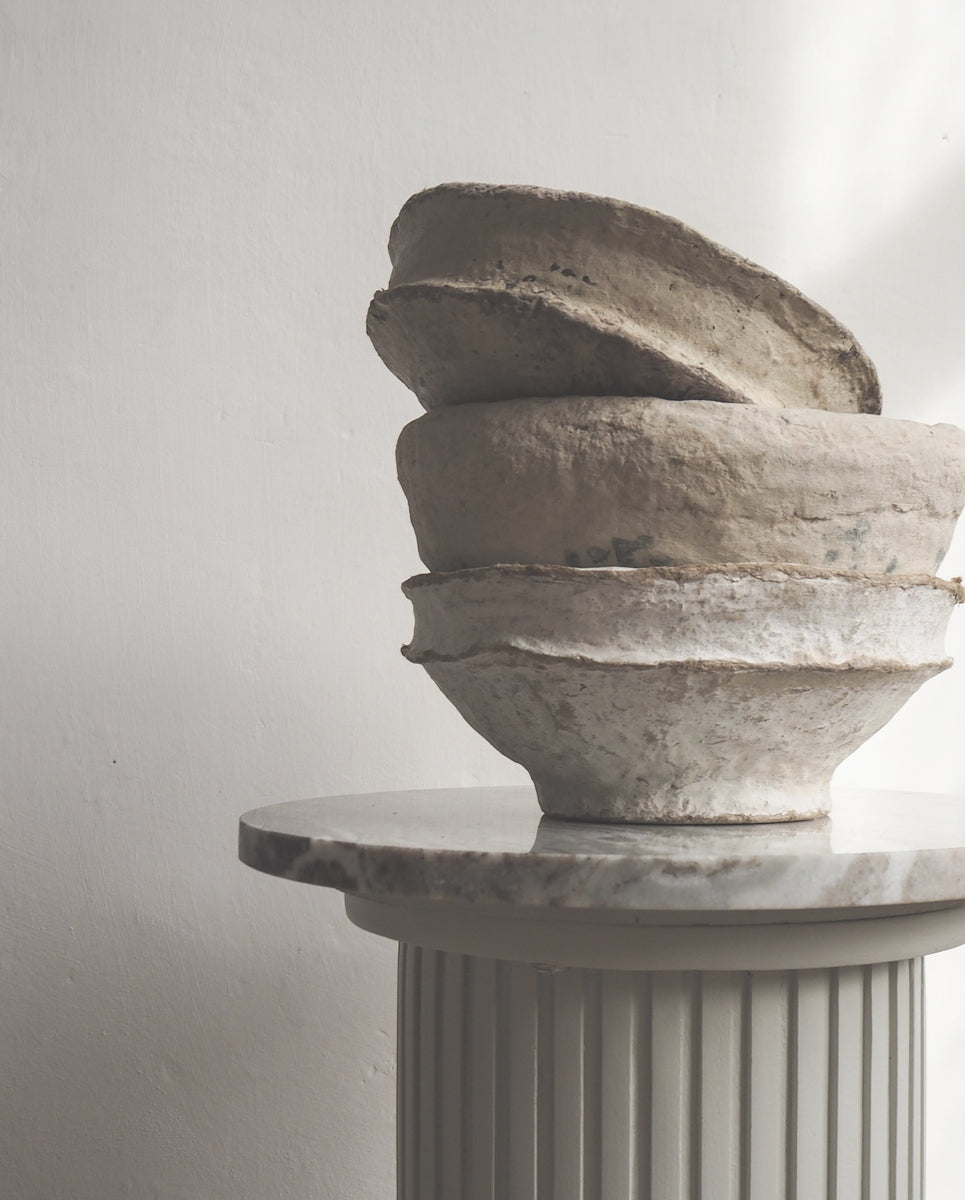 BOWL paper maché, vintage - beige, asst.