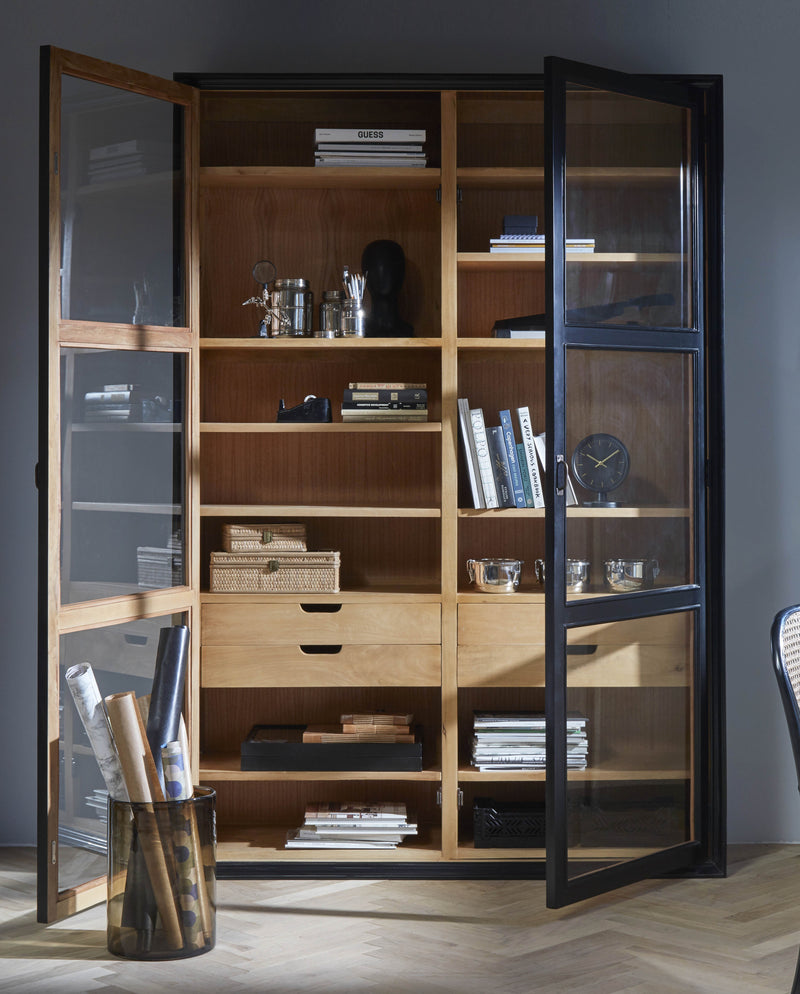 VIVA cabinet w/glass doors+drawers black