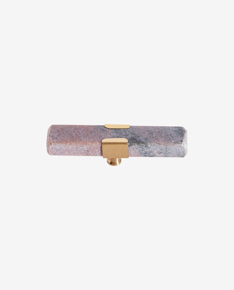BOUTON/CROCHET, rectangle en marbre rose, laiton