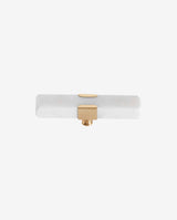 KNOB/HOOK, white marble rectangle, brass