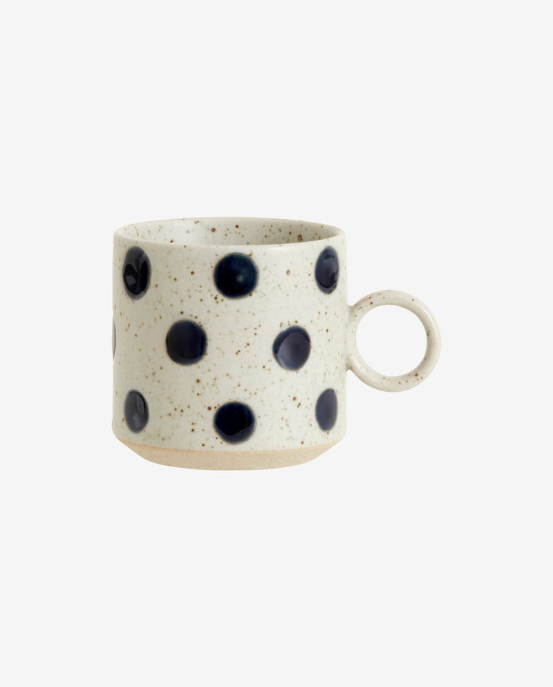 GRAINY dot cup w. handle, sand/dark blue
