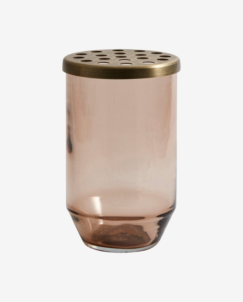 Vase en verre OAHU avec couvercle, brun poussiéreux, S