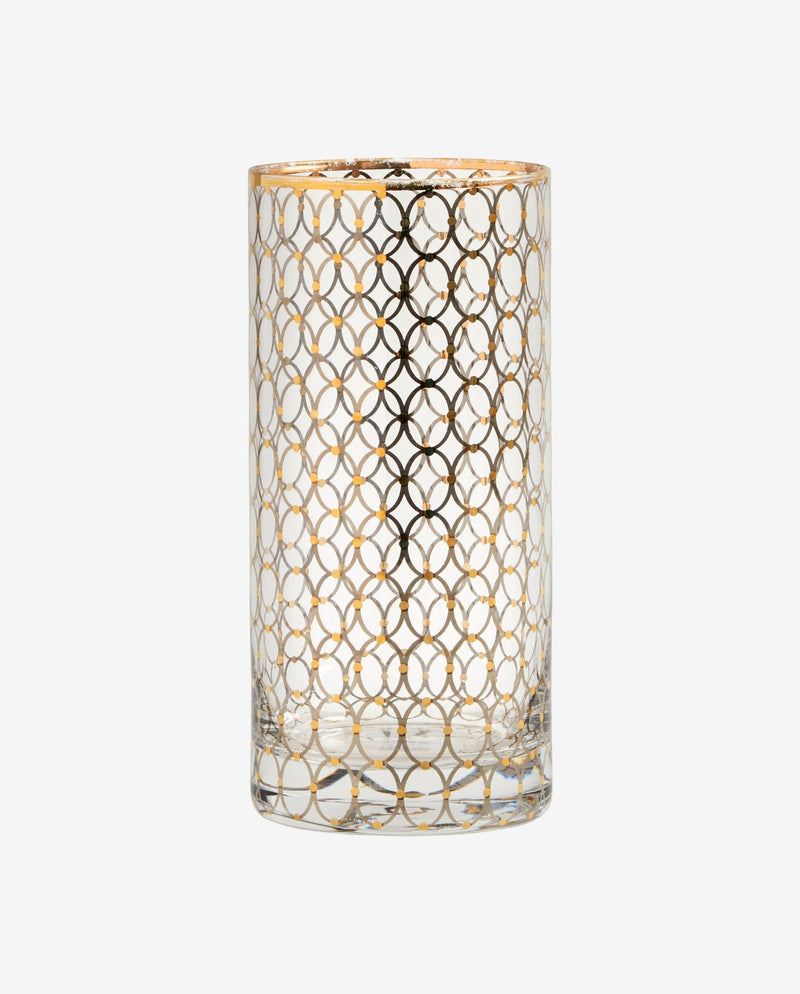 CIRCLE tall glass w. gold pattern