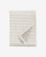 Torchon, gaufre, blanc cassé et noir