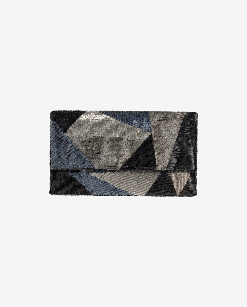 Clutch / håndtaske med perler - 18x30 cm - sort/sølv - nordal.dk