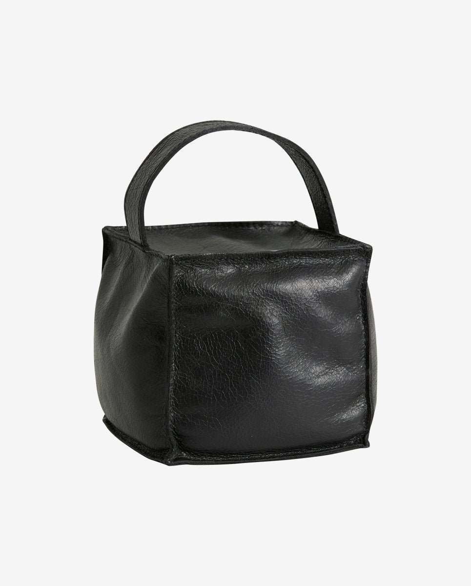 COOK dørstopper i læder med hank - 12x12 cm - sort - nordal.dk
