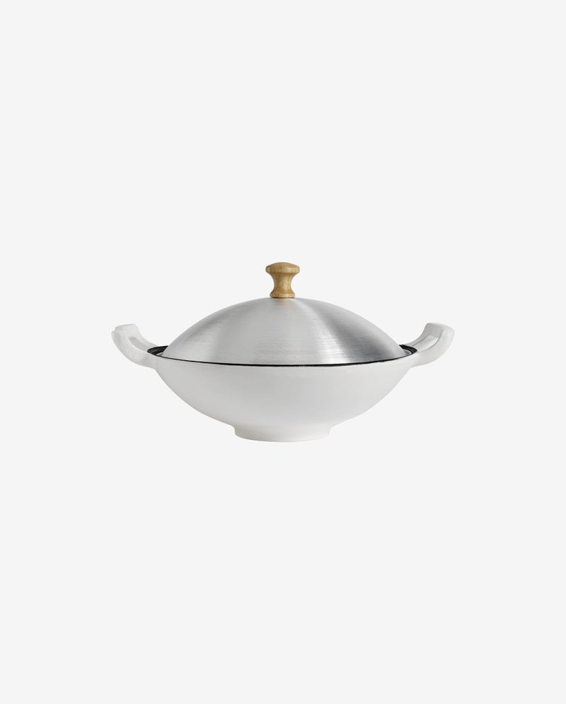 Emaljeret wok med låg i aluminium - hvid - nordal.dk
