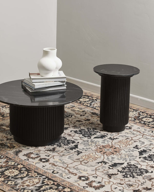 Table basse ronde ERIE - plateau marbre noir