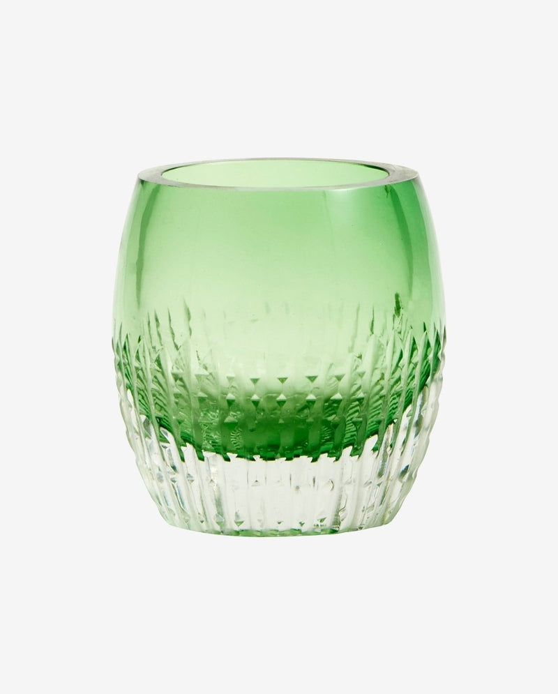 Fyrfadsstage i glas med mønster - h8 cm - æblegrøn - nordal.dk
