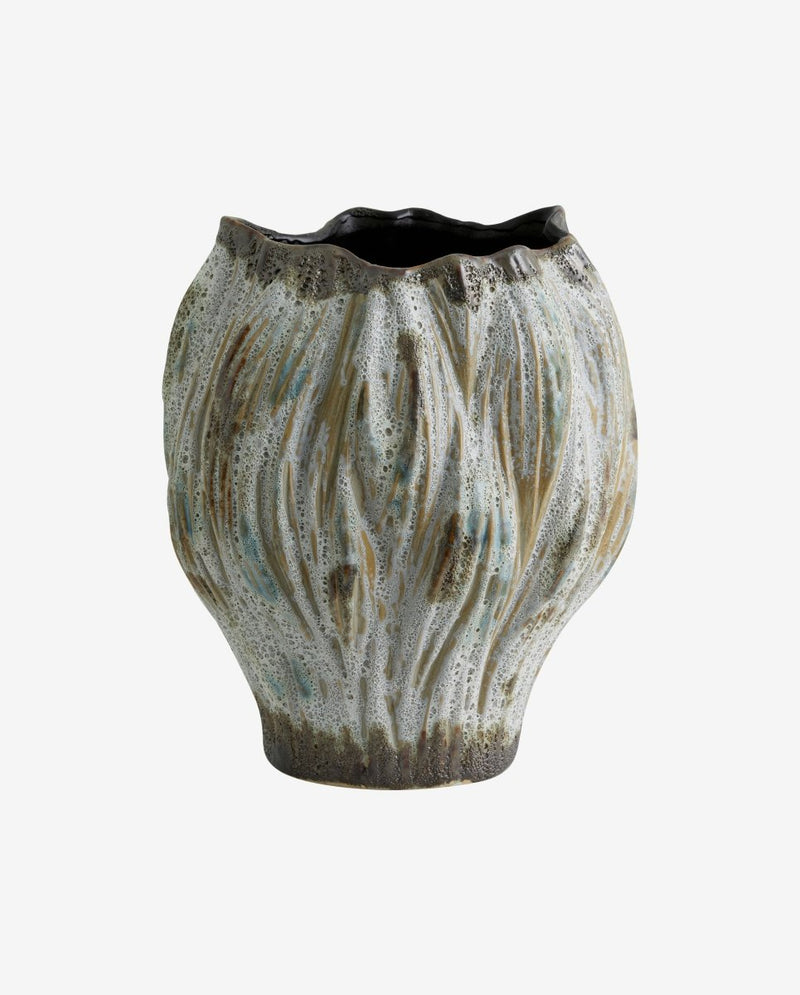 HENRY vase i keramik h25,5 cm - brun/hvid/grøn - nordal.dk