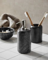 Distributeur de savon, marbre noir/gris,argent