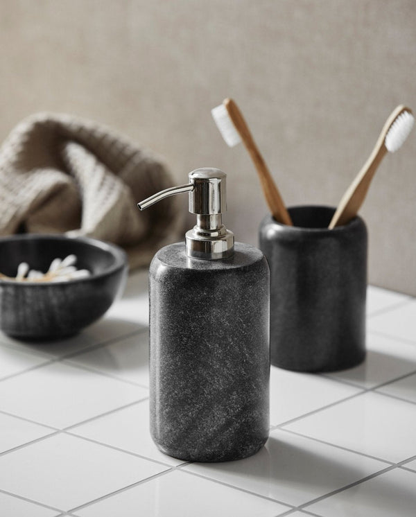 Bowl, black/grey marble