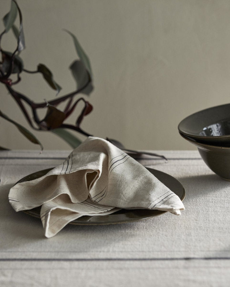 MIRA table cloth, sand/grey stripe