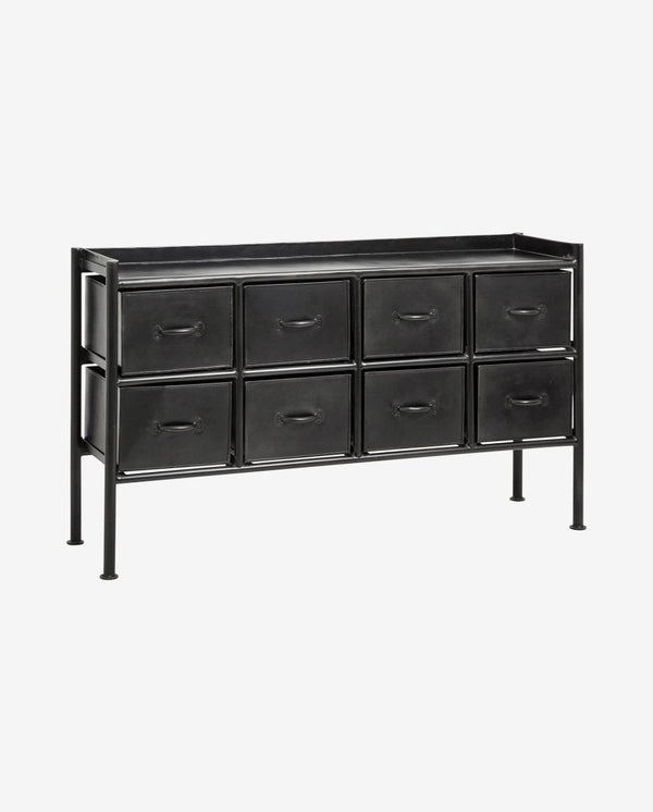 PORTLAND skænk i jern m/8 skuffer - 66x116 cm - sort - nordal.dk